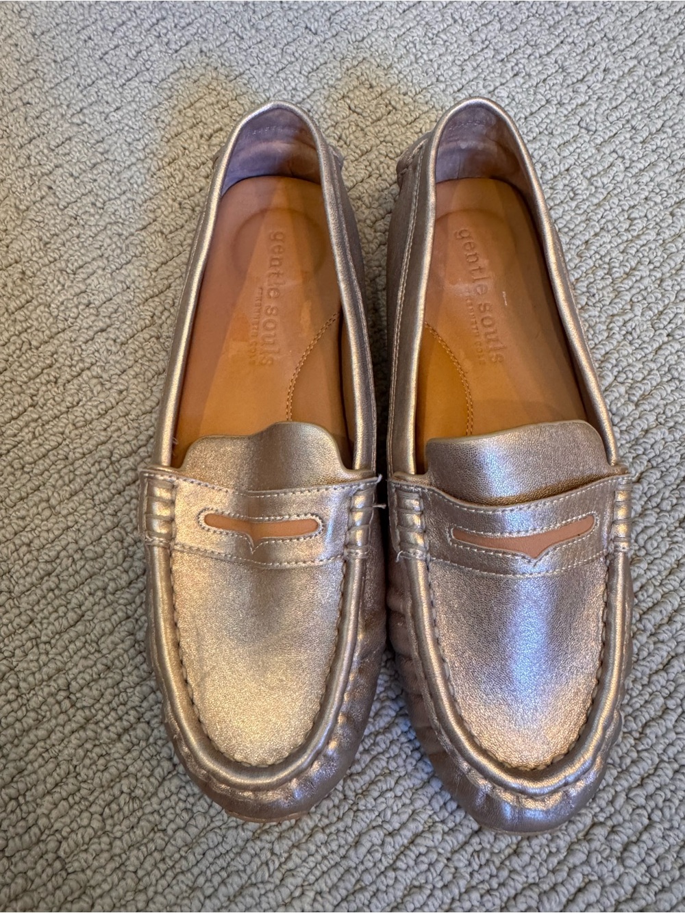 Gentle Souls Metallic Gold Penny Loafer — Soft Leather Slip-On - Picture 2 of 7
